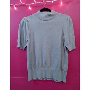 Michael Kors Silver Sparkly Knit Short Sleeve Sweater Top S
